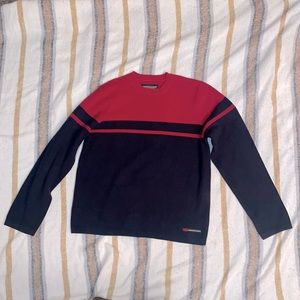 Abercrombie & Fitch Red and Navy Striped Knit Sweater